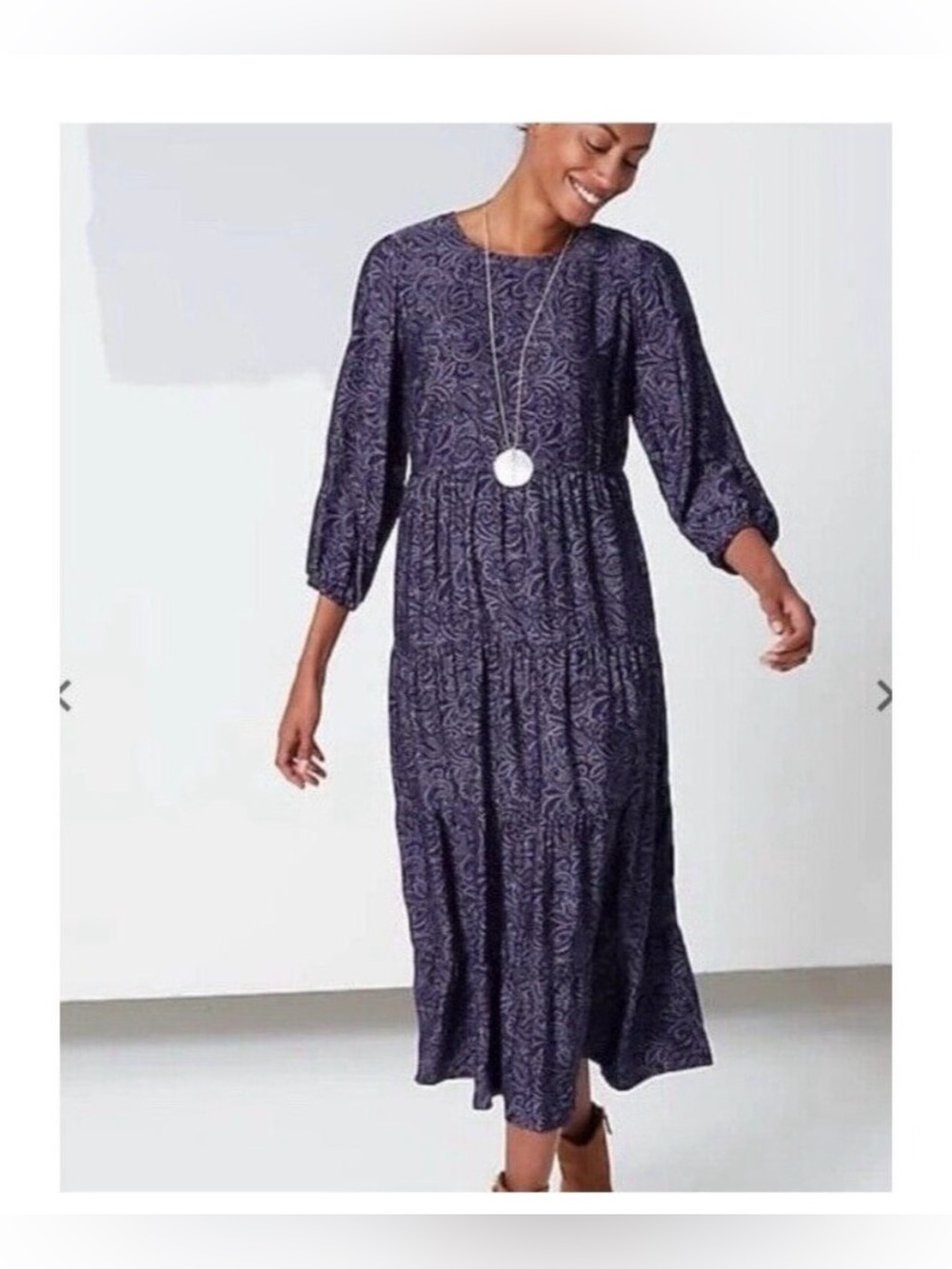 J. Jill Plum Paisley Tiered Midi Dress